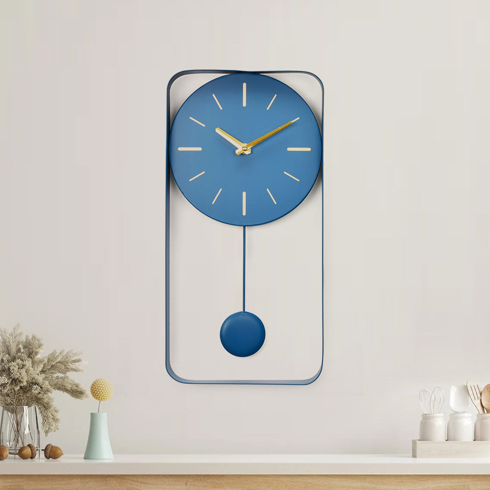 Rectangular Metal Pendulum Wall Clock (Navy Blue)