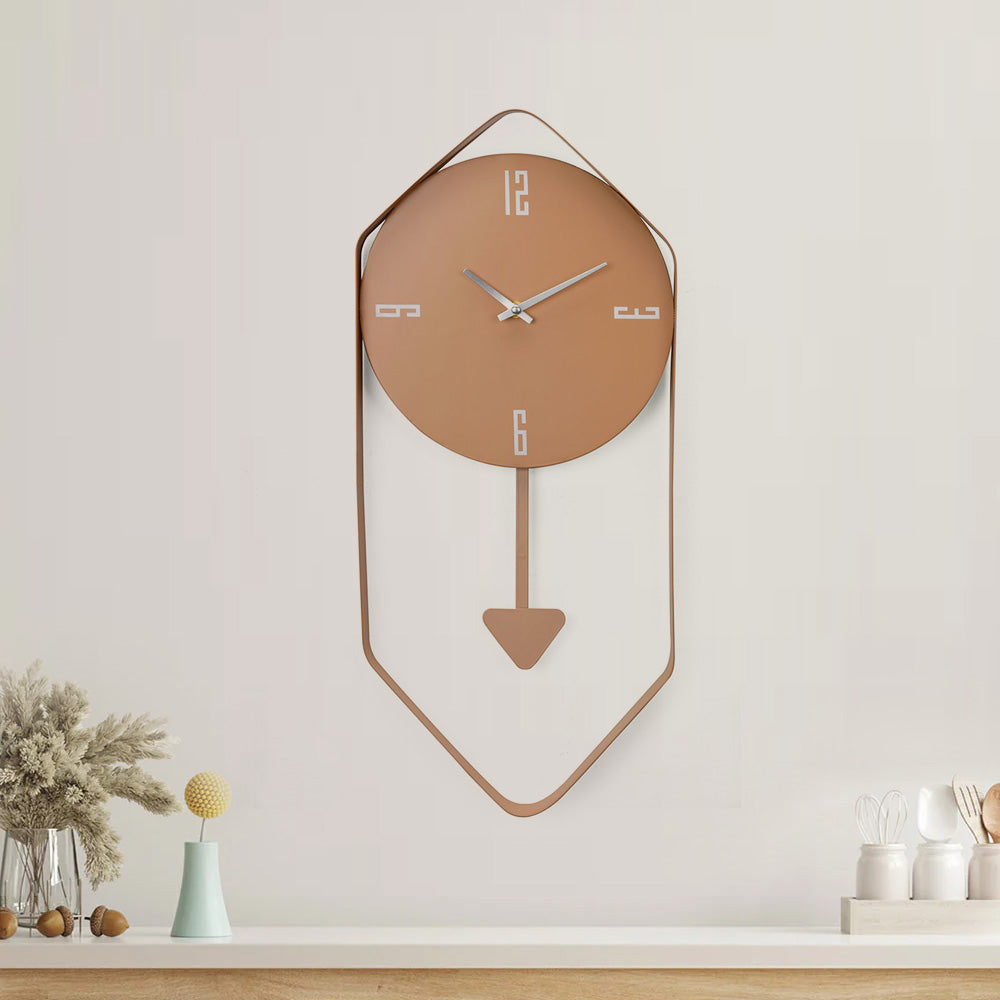 Nilkamal Hexagonal Metal Pendulum Wall Clock (Peach)