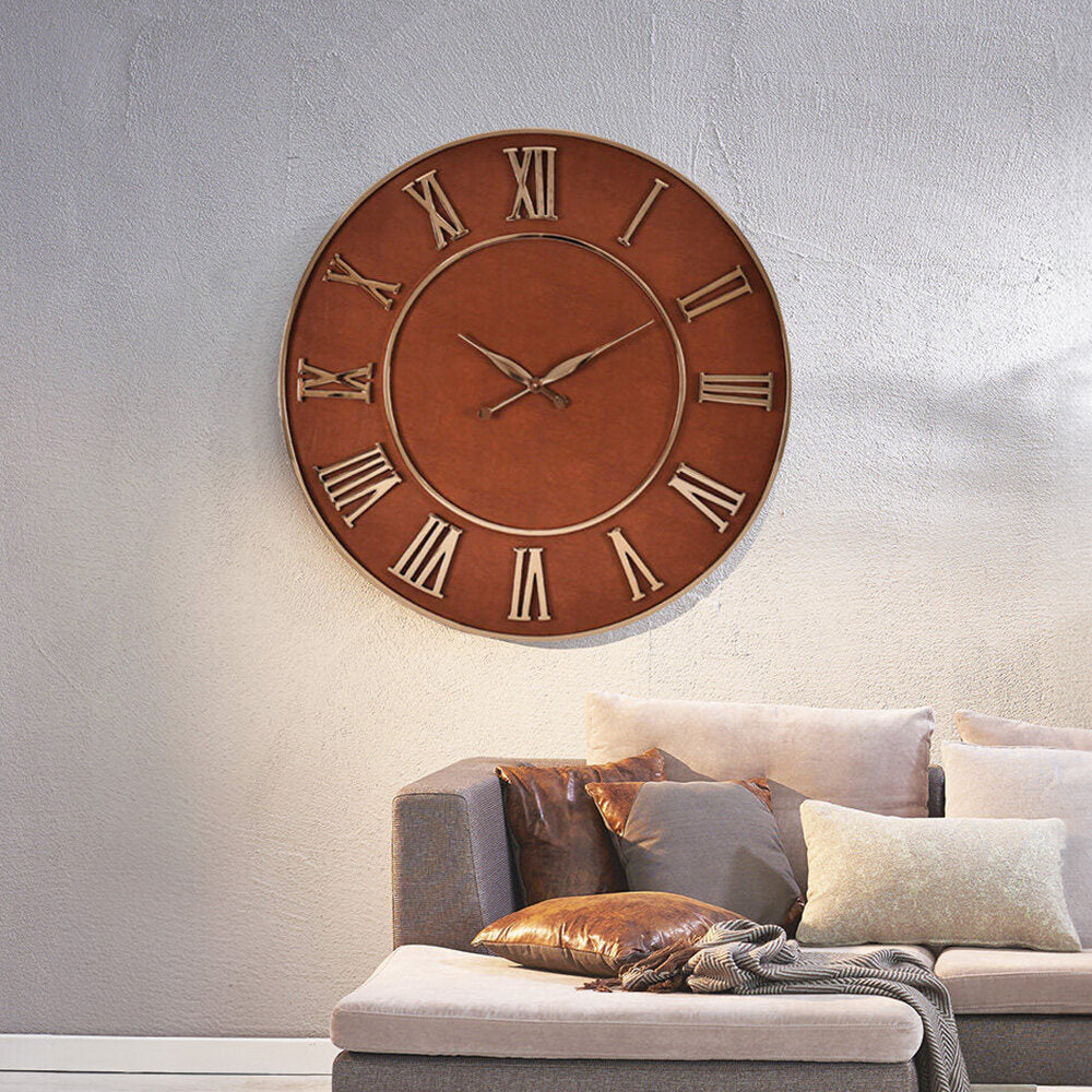 Nilkamal Royal Leather Analog Wall Clock Tan Gold