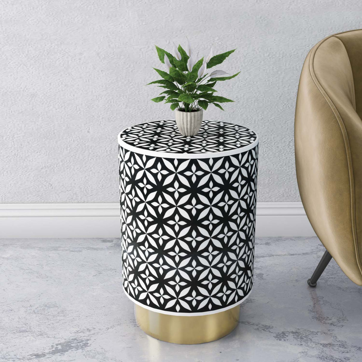 Nilkamal Ingrid Engineered Wood And Resin Top Side Table Gold