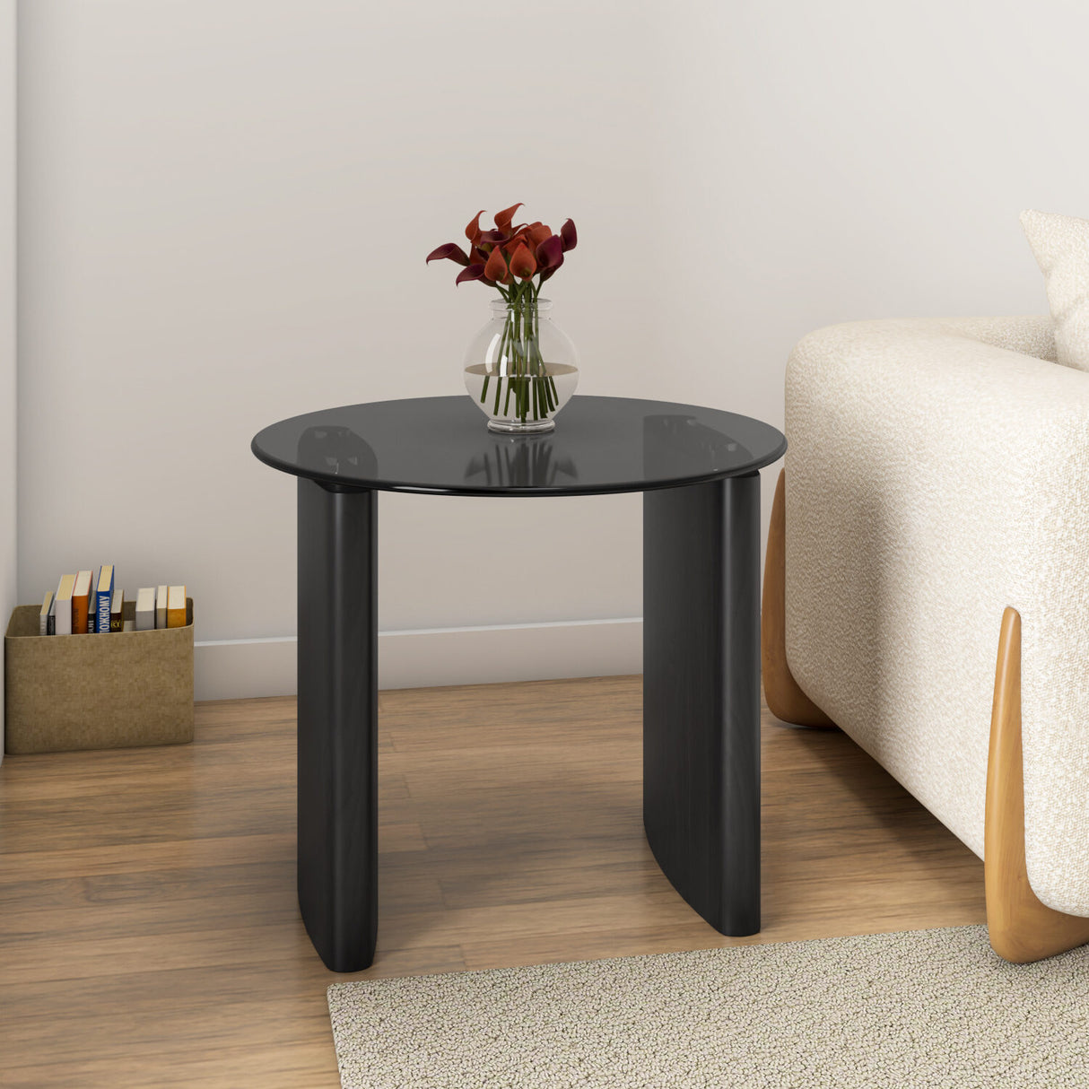 Kairos Glass Top Side Table (Dark Walnut)