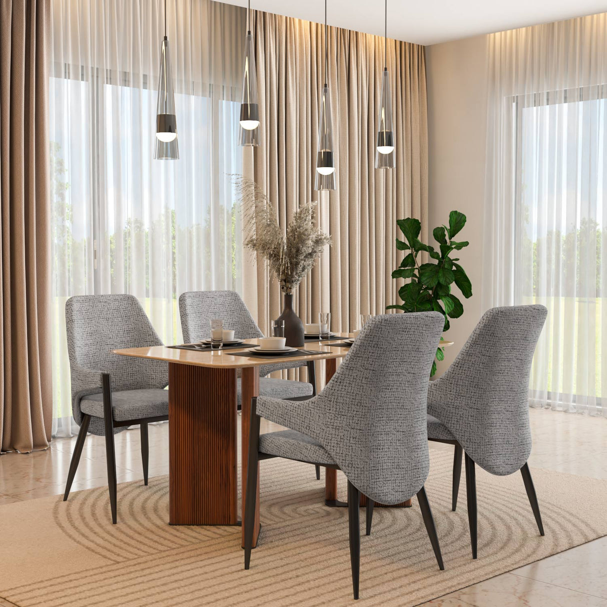 4 Seater Trava Marble Dining Set with Dexor Base and Tierra Chairs- Travertine