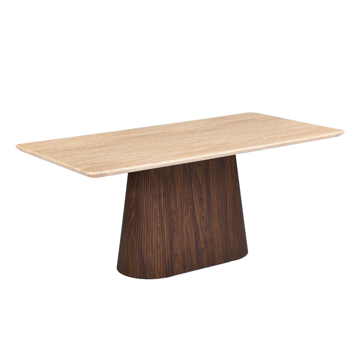 6 Seater Trava Marble Dining Set with Flinda Base and Ellipse Chairs- Travertine