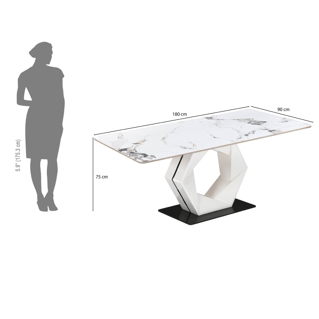 6 Seater Allune Ceramic Dining Set with Hexin Base and Ellipse Chairs- Ash White