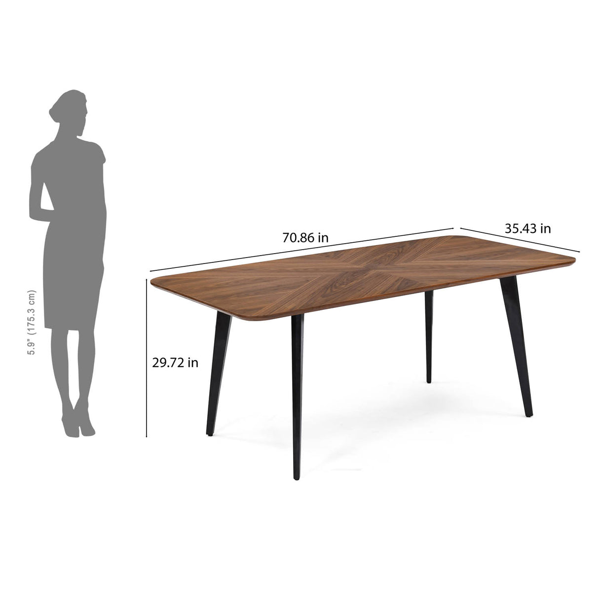 6 Seater Parquel Wooden Dining Set with Quado Base and Ellipse Chairs- Walnut Brown