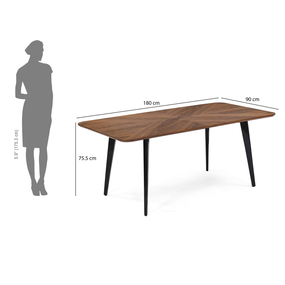 6 Seater Parquel Wooden Dining Set with Quado Base and Ellipse Chairs- Walnut Brown