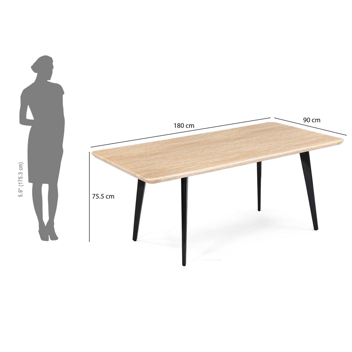 6 Seater Trava Marble Dining Set with Quado Base and Ellipse Chairs- Travertine