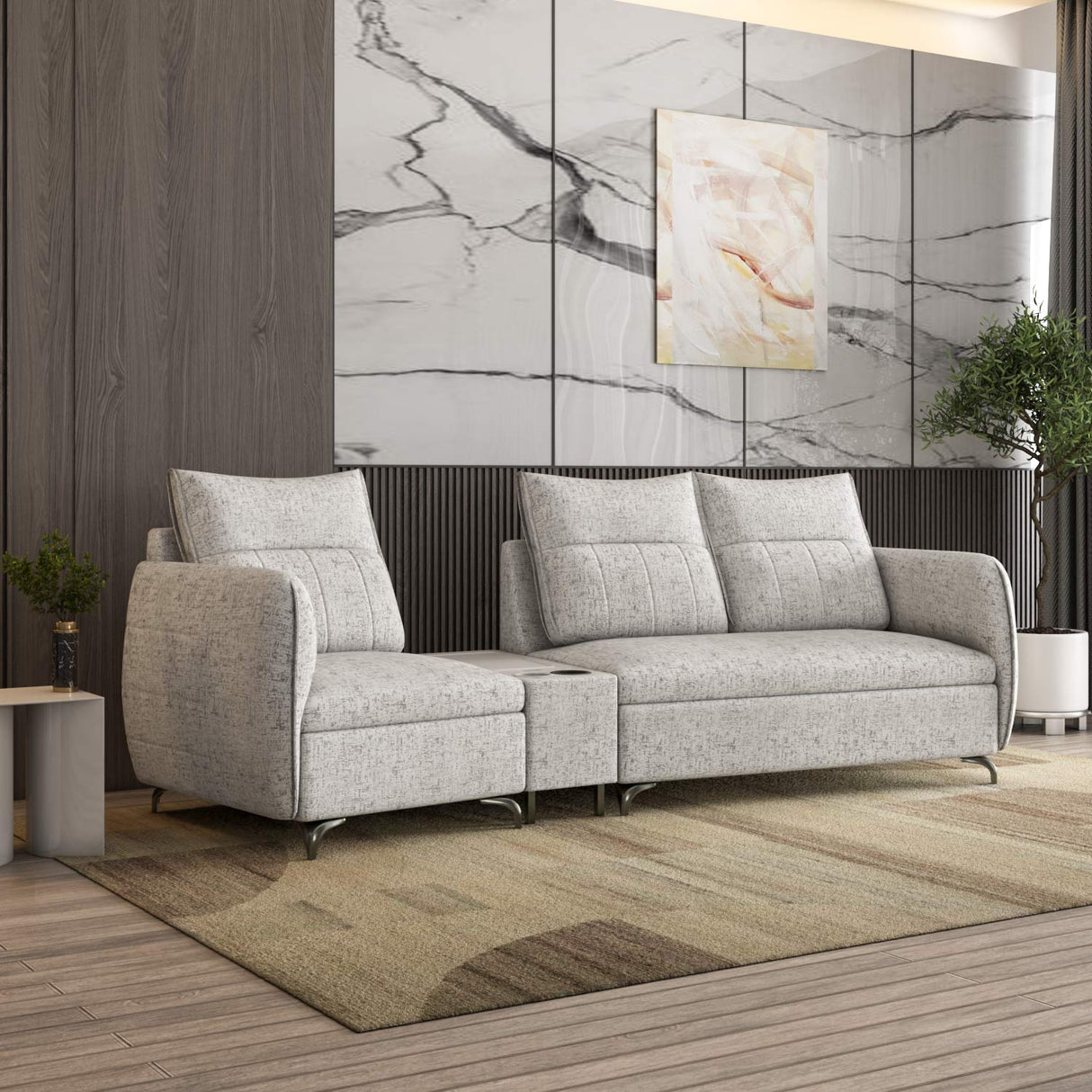 Infinia 1+2 Seater Fabric Sofa Set with Triangle Console- Off White