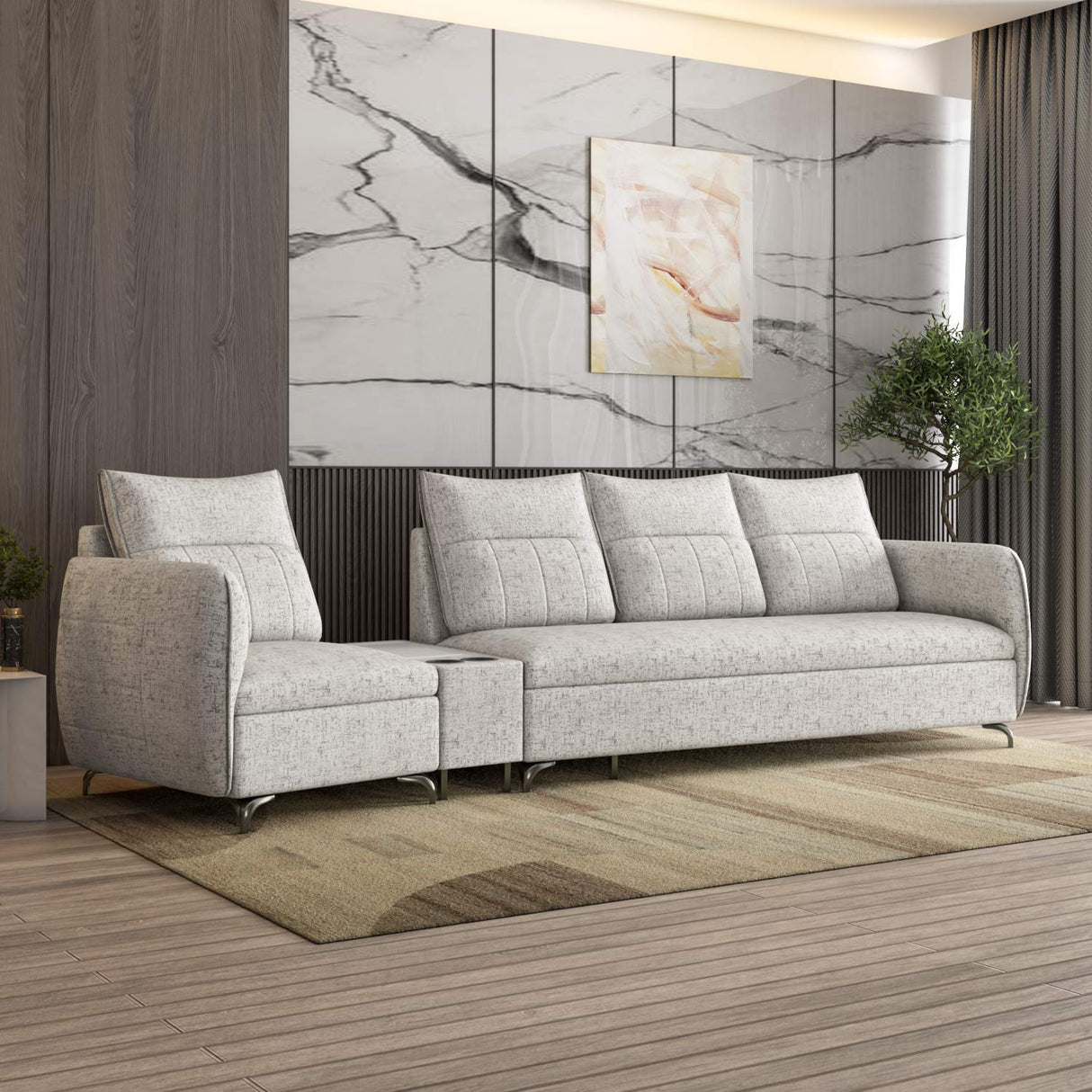 Infinia 1+3 Seater Fabric Sofa Set with Triangle Console- Off White