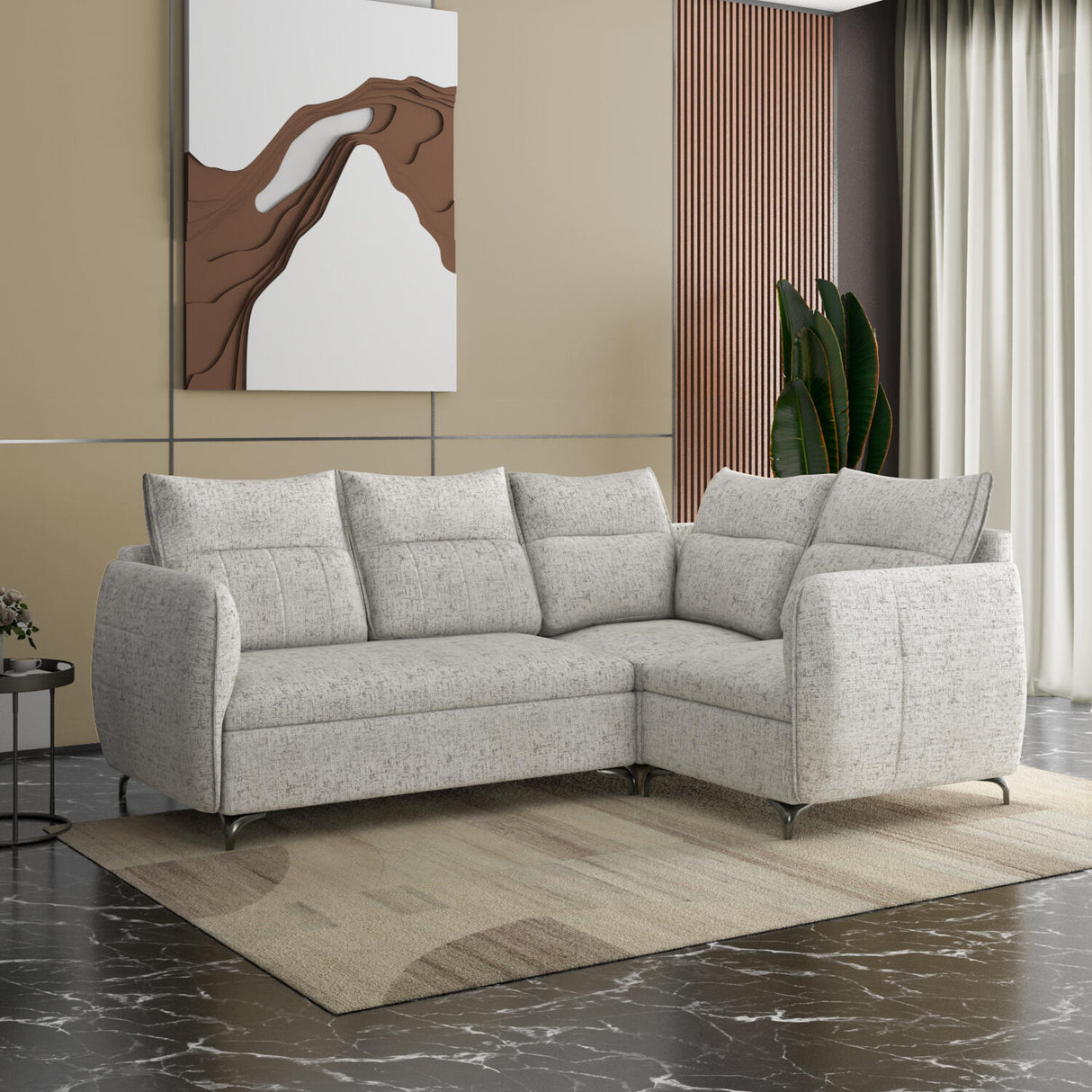 Infinia 2+1+1 Seater Fabric Sofa Set with Left Corner Sofa- Off White