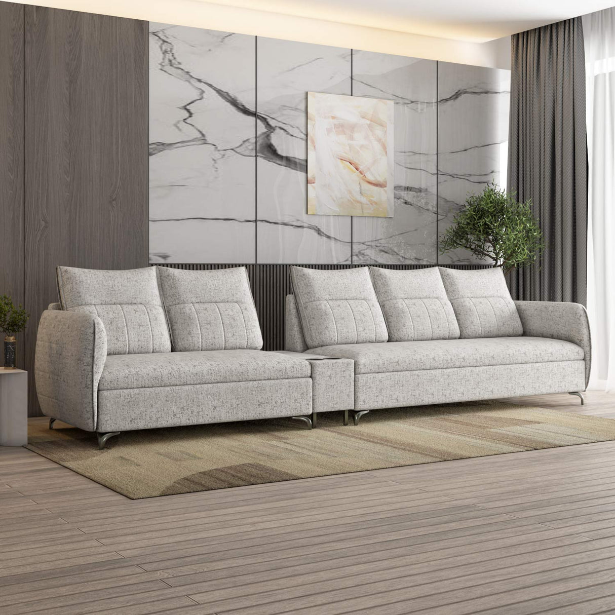 Infinia 2+3 Seater Fabric Sofa Set with Rectangle Console- Off White