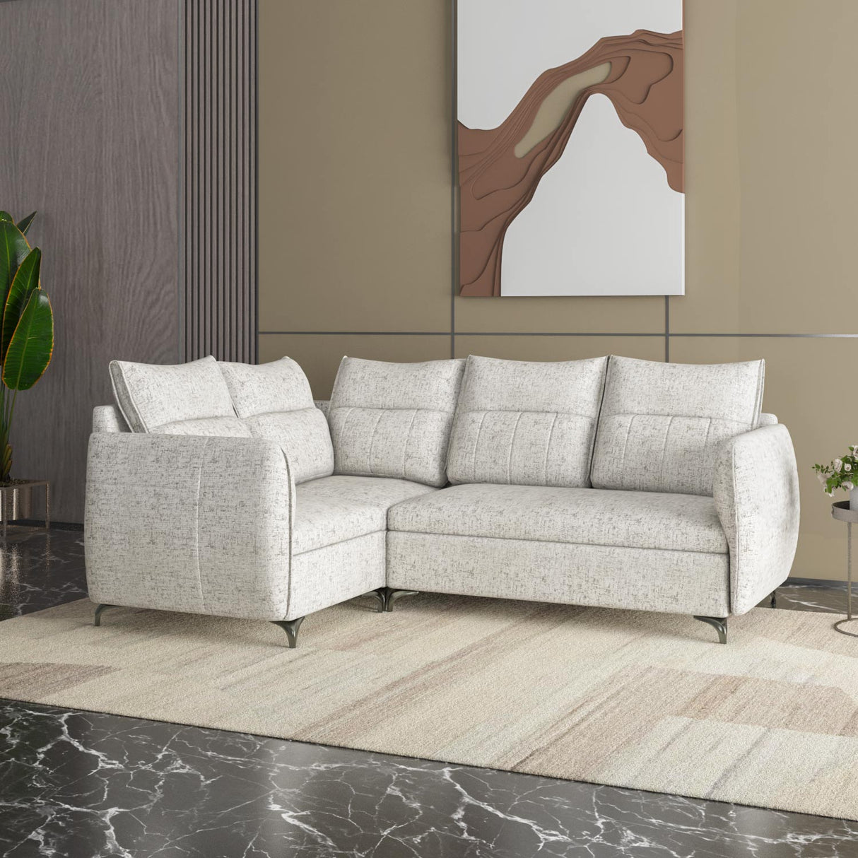 Infinia 2+1+1 Seater Fabric Sofa Set with Right Corner Sofa- Off White
