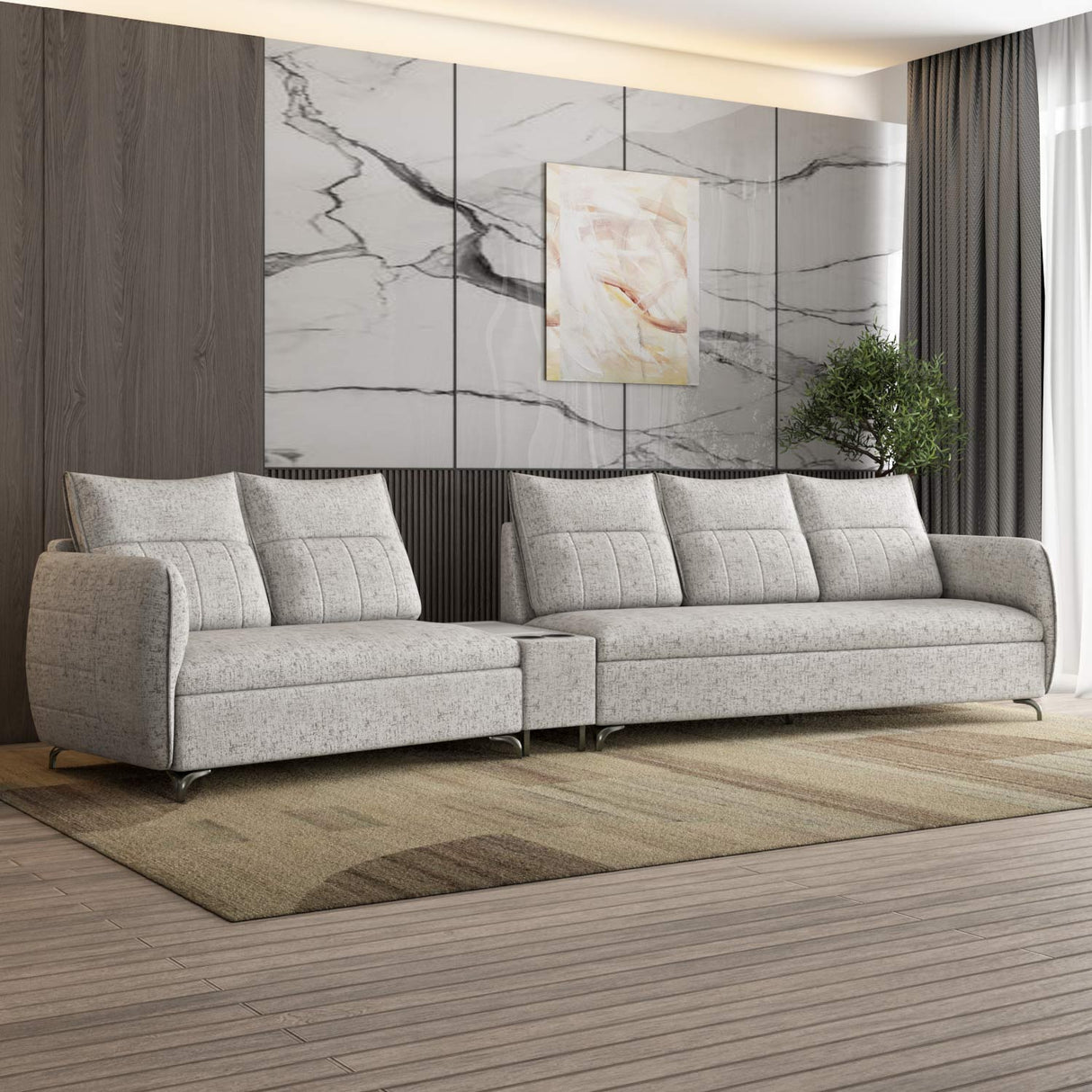 Infinia 2+3 Seater Fabric Sofa Set with Triangle Console- Off White