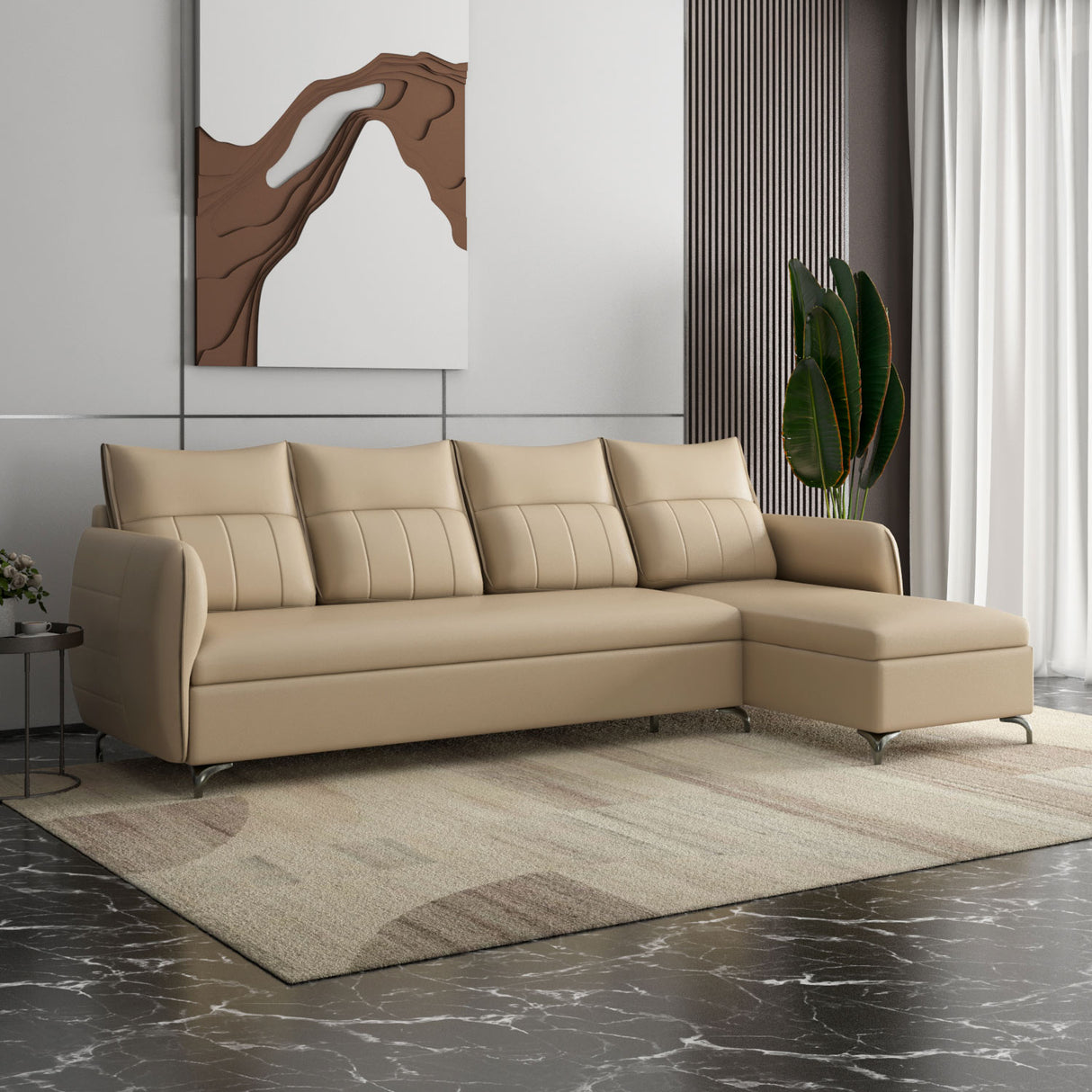 Infinia 4 Seater Leatherette Sofa with Left Lounger- Beige