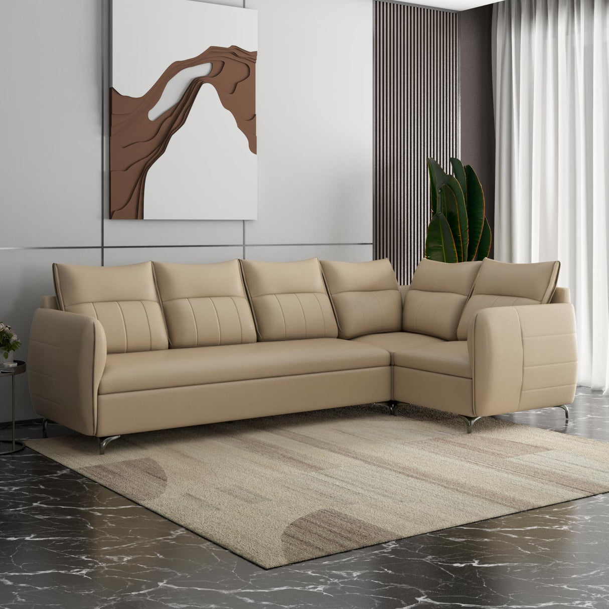 Infinia 3+1+1 Seater Leatherette Sofa Set with Left Corner Sofa- Beige