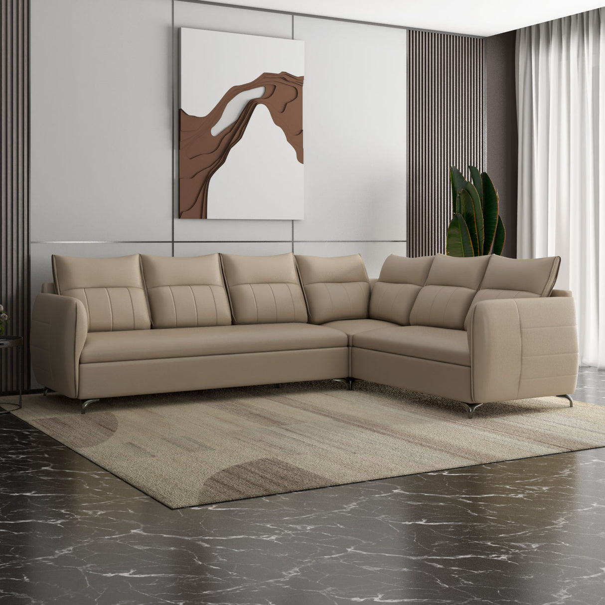 Infinia 3+2+1 Seater Leatherette Sofa Set with Left Corner Sofa- Beige