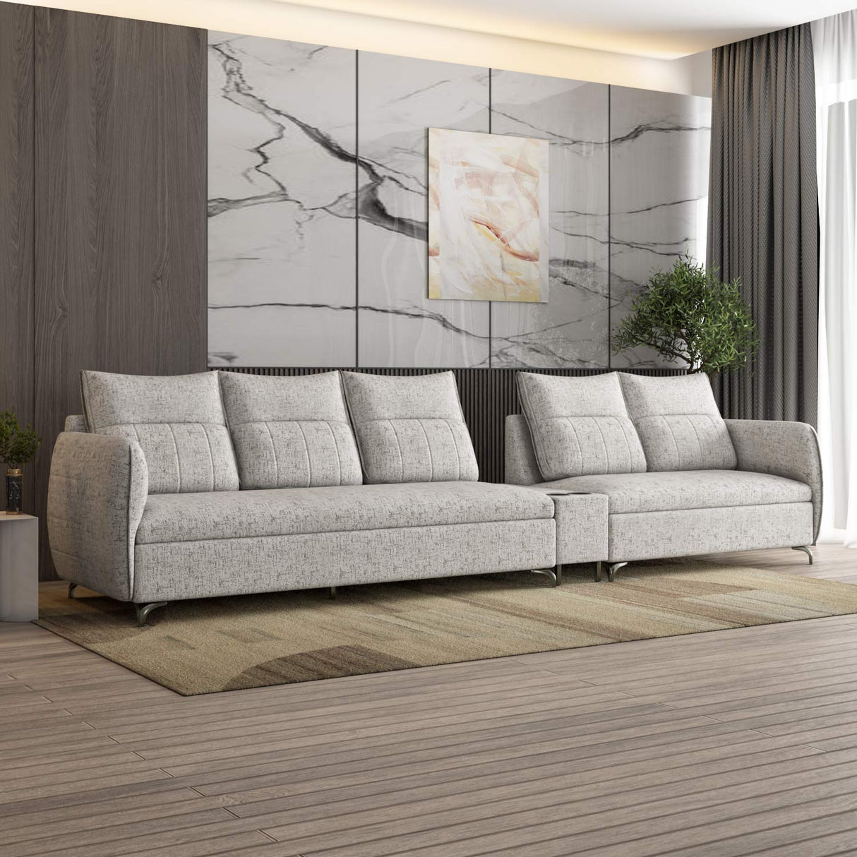 Infinia 3+2 Seater Fabric Sofa Set with Rectangle Console- Off White