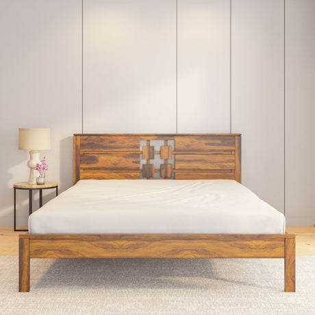 Konnect Solid Wood King Bed without Storage- Honey Walnut