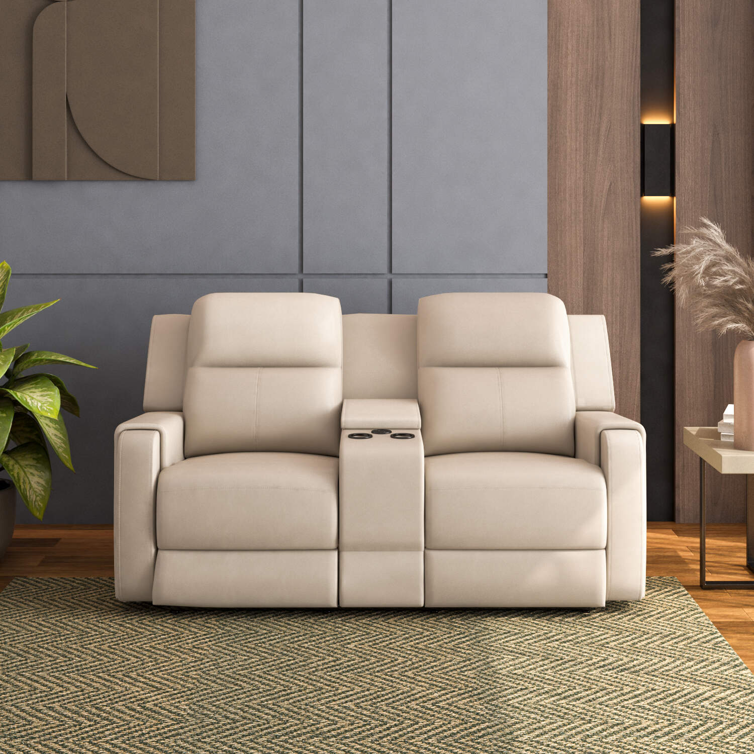 Levon 2 Seater Manual Recliner With Console (Light Beige)