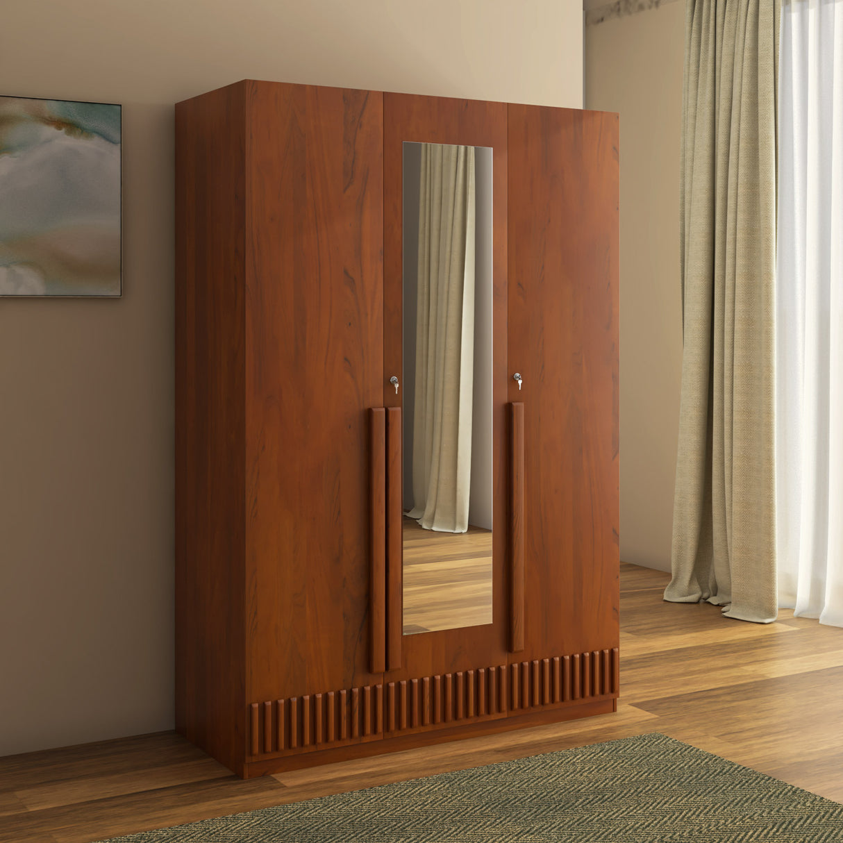 Linea 3 Door Wardrobe- Honey Walnut
