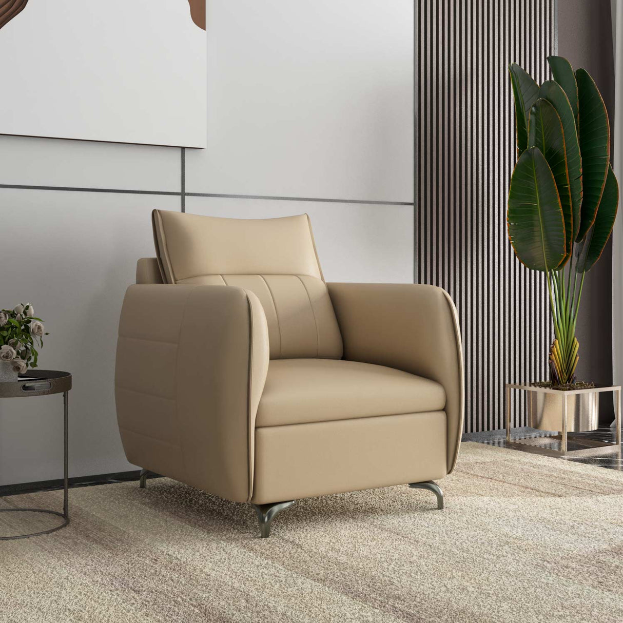 Infinia 1 Seater Leatherette Sofa- Beige