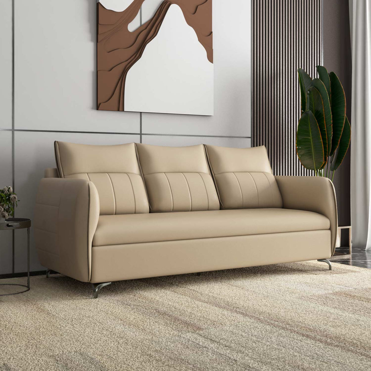 Infinia 3 Seater Leatherette Sofa- Beige