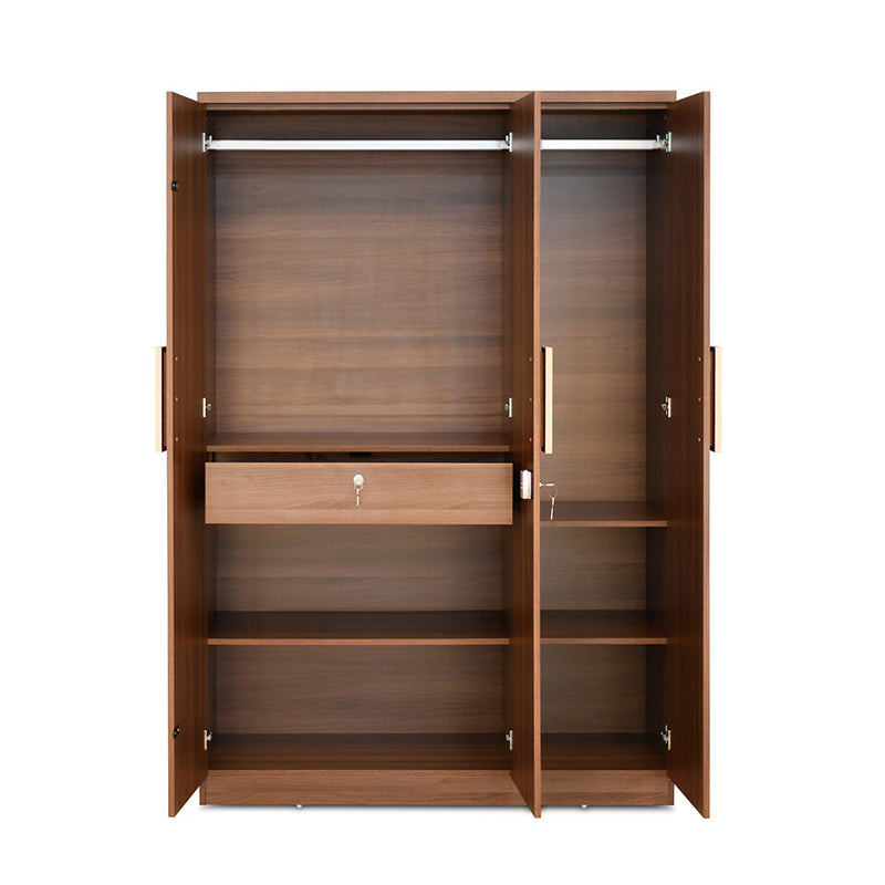 Rova 3 Door Wardrobe with Mirror (Walnut) - Open View
