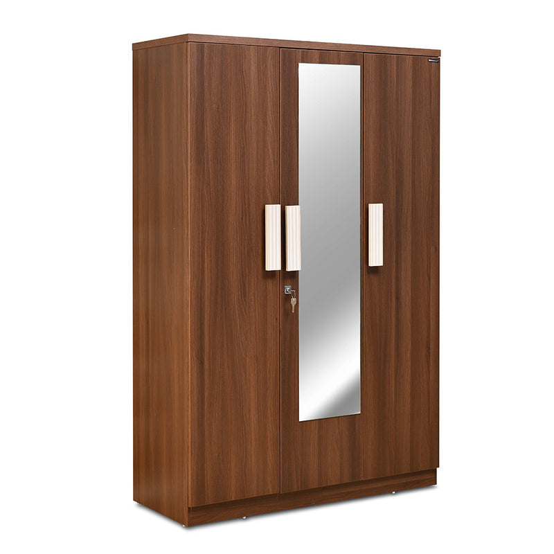 Rova 3 Door Wardrobe with Mirror (Walnut) - Slight Side View