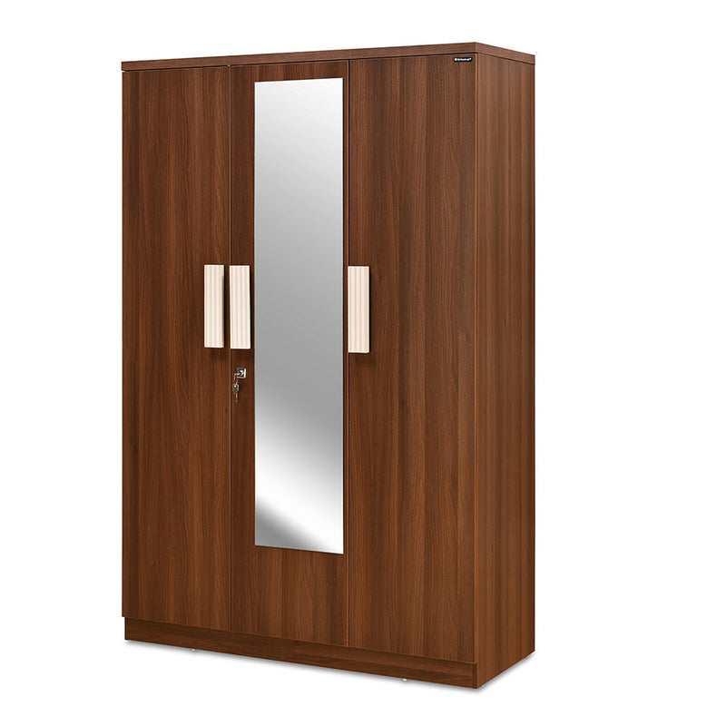 Rova 3 Door Wardrobe with Mirror (Walnut) - Slight Side View 2