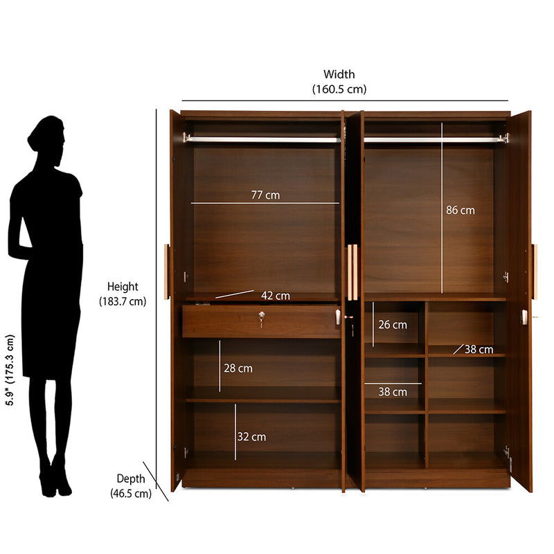 Nilkamal Homes - Rova 4 Door Wardrobe with Mirror Interior View