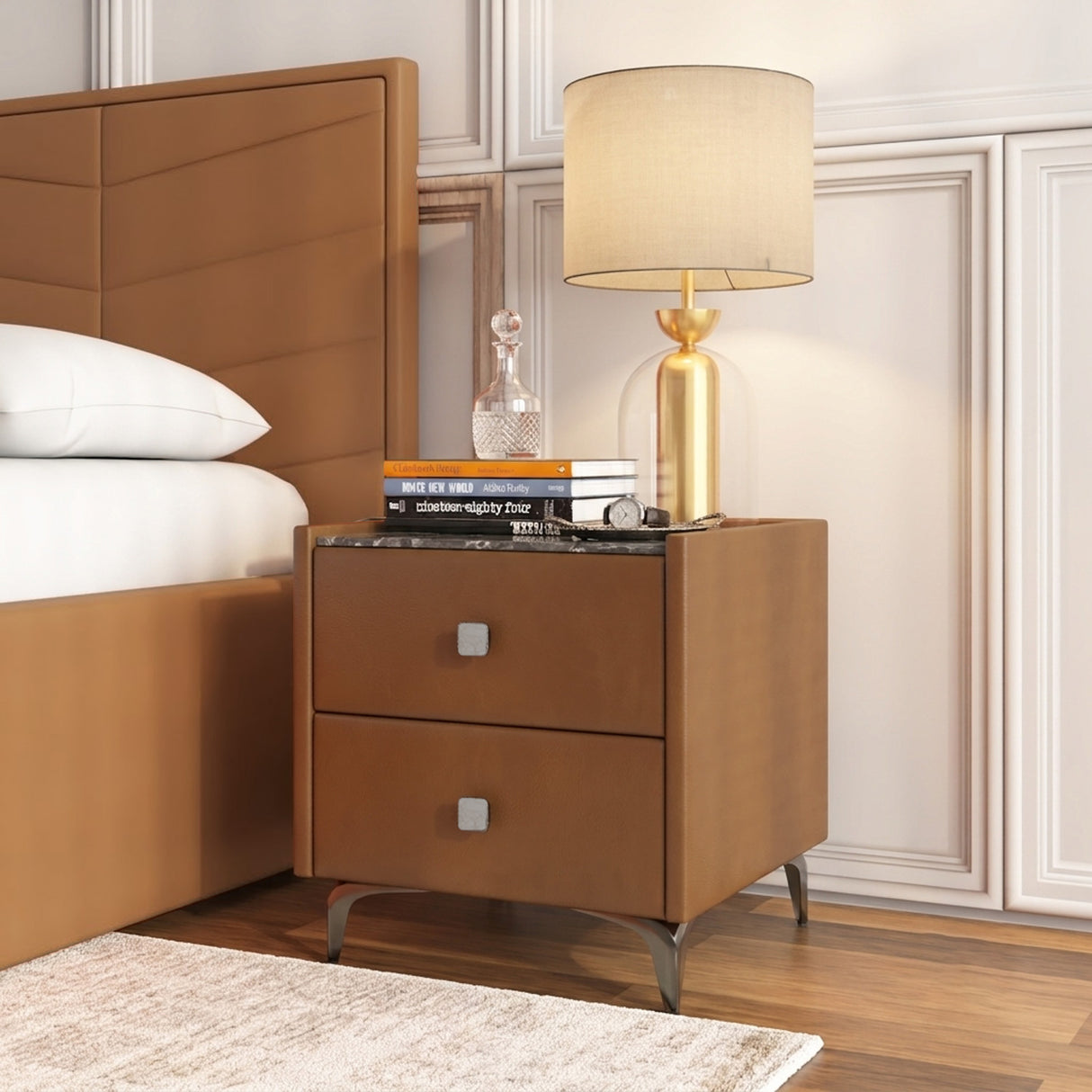 Lynn Upholstered Night Stand- Tan
