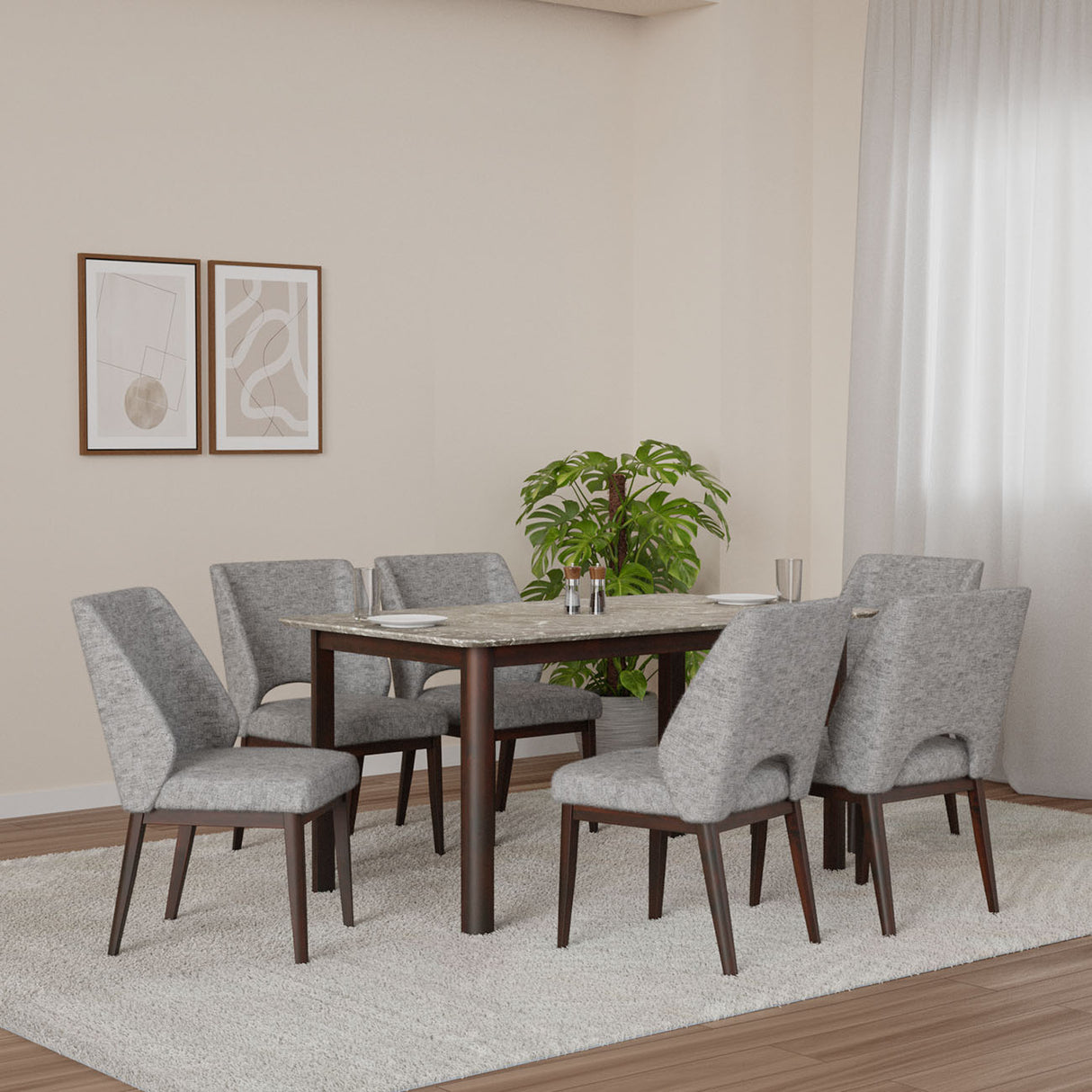 Lindsey 6 Seater Dining Kit (Marble Beige)