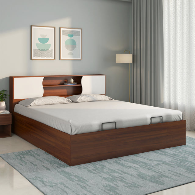 Nilkamal Malcom Prime Bed With Semi Hydraulic Storage (Walnut) - 01