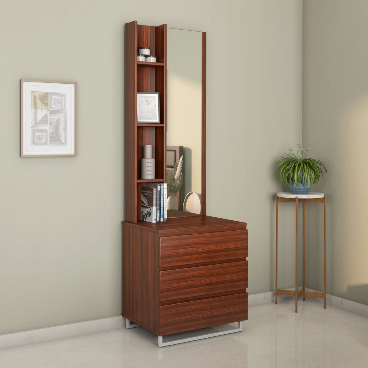 Nilkamal Meta Engineered Wood Dresser With Mirror Classic Walnut