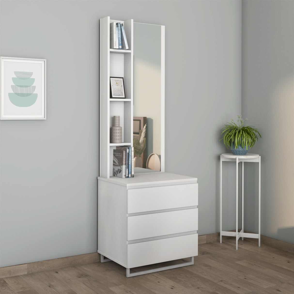 Nilkamal Meta Engineered Wood Dresser With Mirror Frosty White