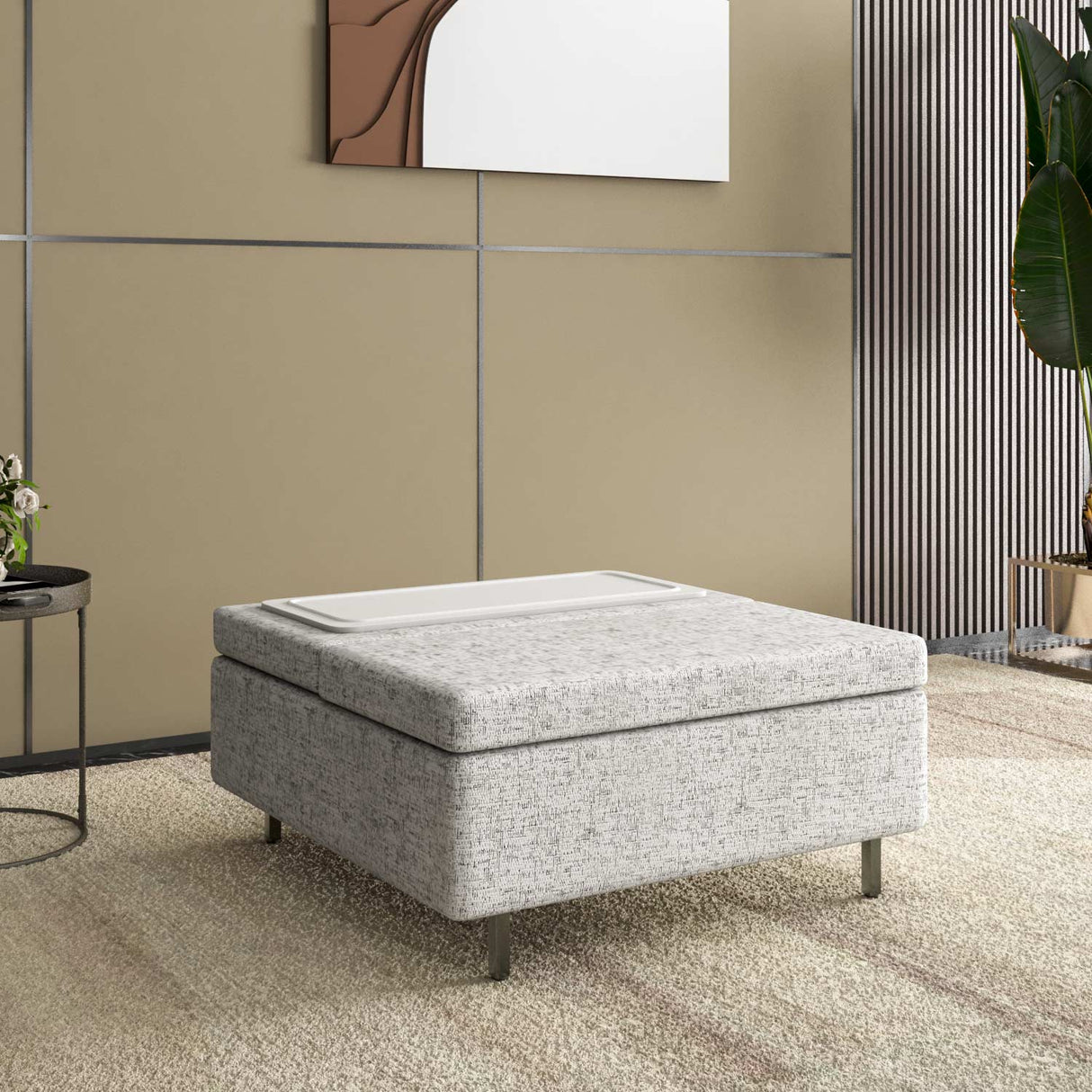 Infinia Fabric Reversible Ottoman- Off White