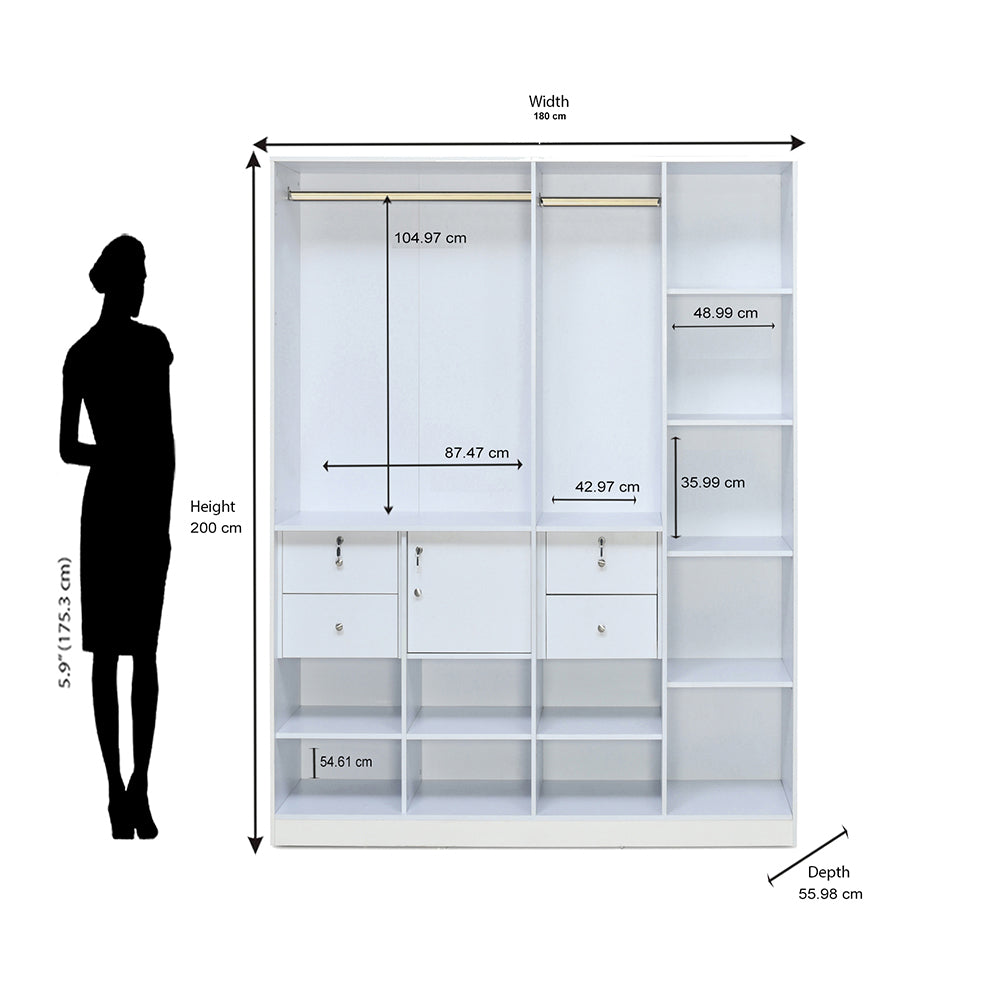 Max 4 Door Wardrobe (Frosty White) - Size in CM