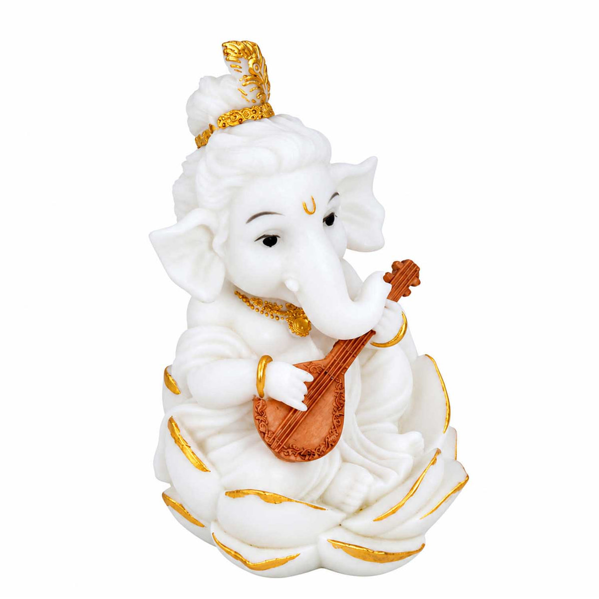 Vandanam Decorative Ganesha Veena Showpiece- White & Gold
