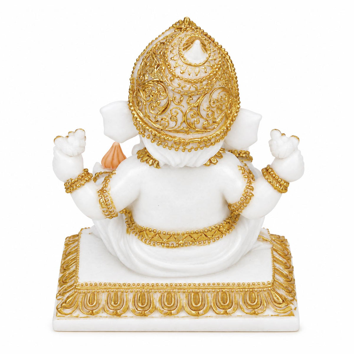 Vandanam Decorative Sitting Ganesha with Modak Showpiece- White & Gold