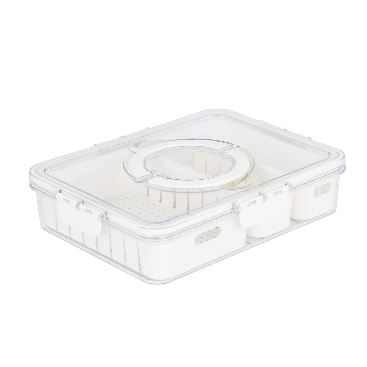 Rectangular 3 Compartment Storage Cannister with Handle- Cream
