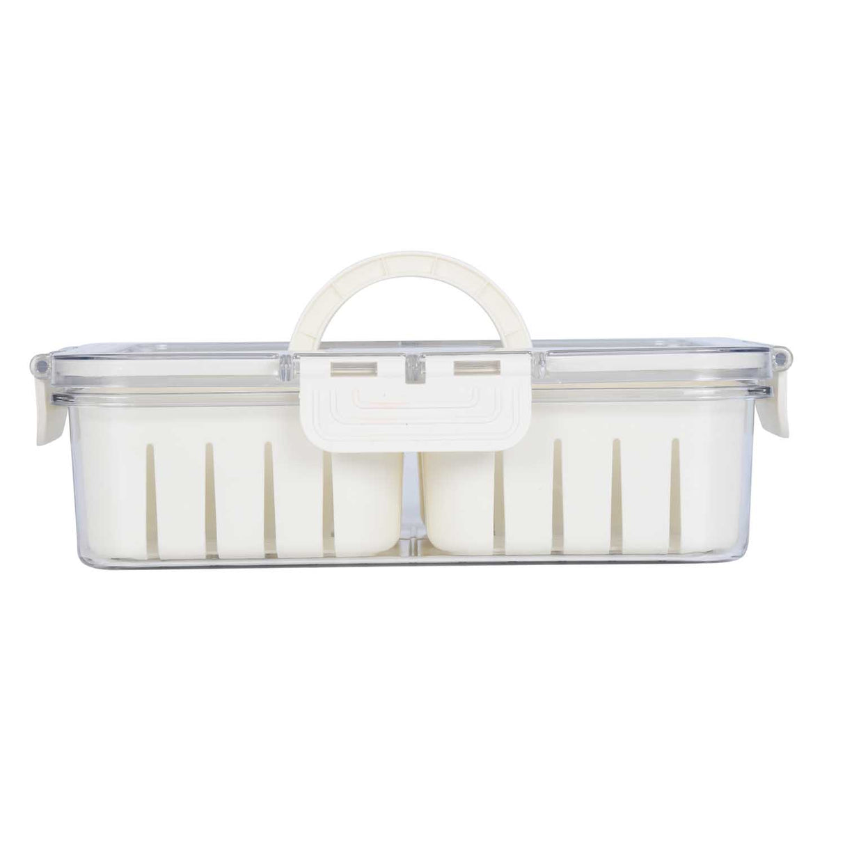 Multipurpose 4 Compartment Storage Cannister with Lid and Handle- Cream