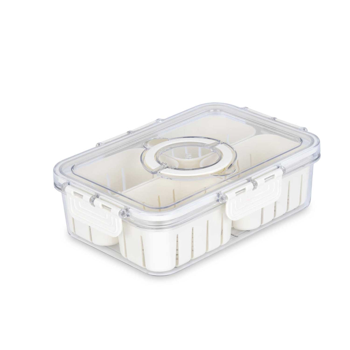 Multipurpose 4 Compartment Storage Cannister with Lid and Handle- Cream