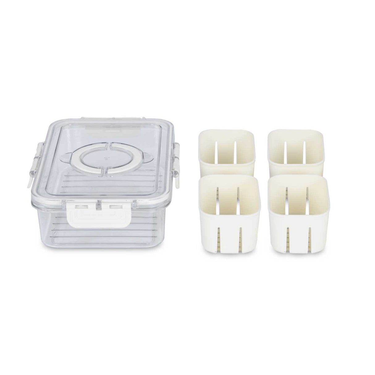 Multipurpose 4 Compartment Storage Cannister with Lid and Handle- Cream