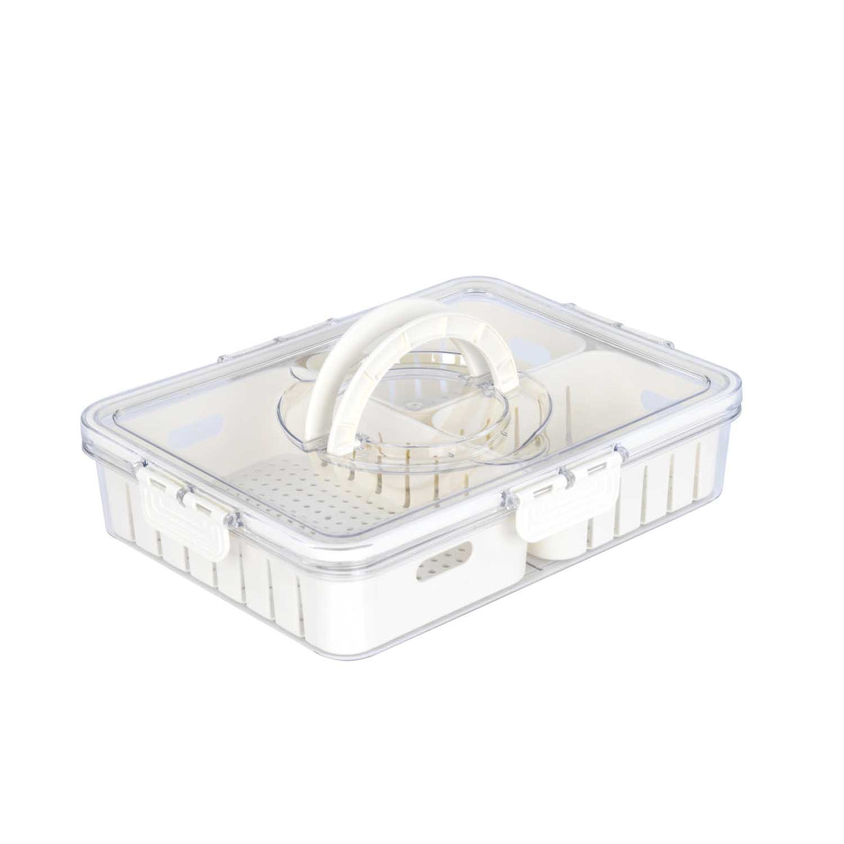 Rectangular 3 Compartment Storage Cannister with Handle-Cream