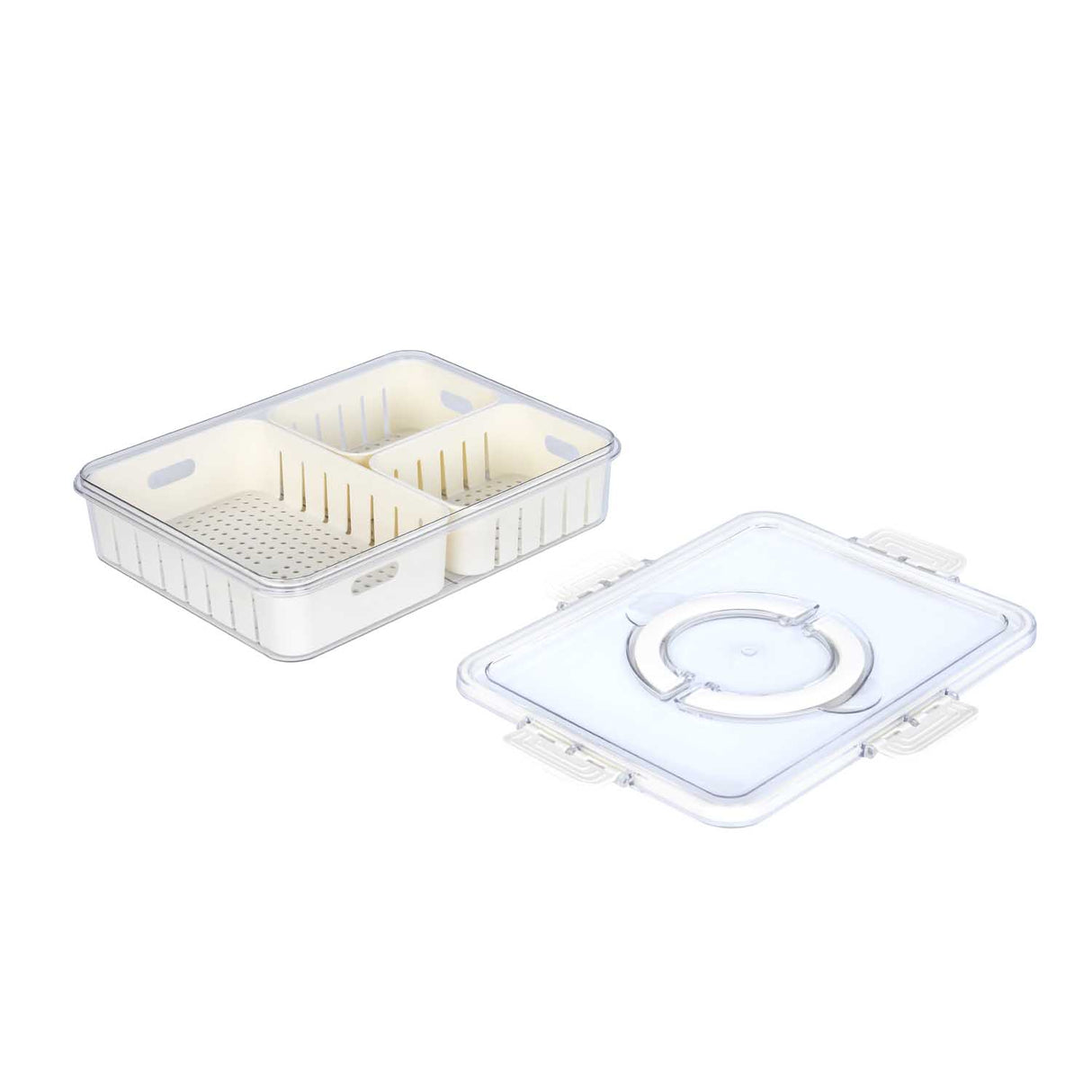 Rectangular 3 Compartment Storage Cannister with Handle-Cream