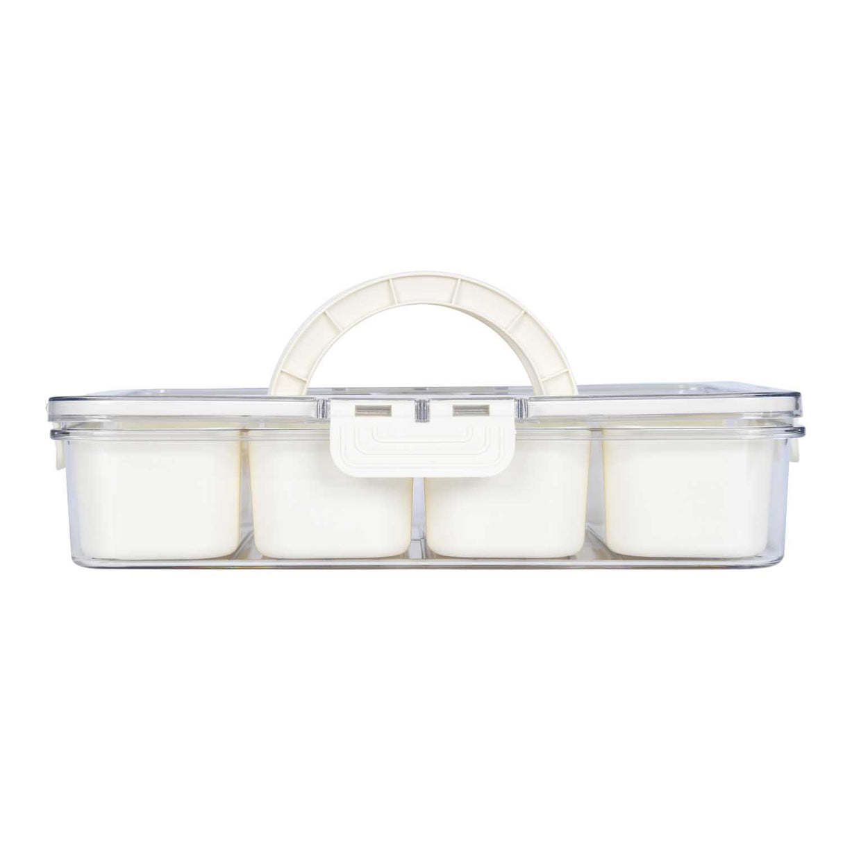 Rectangular 4 Compartment Storage Cannister with Lid and Handle-Cream