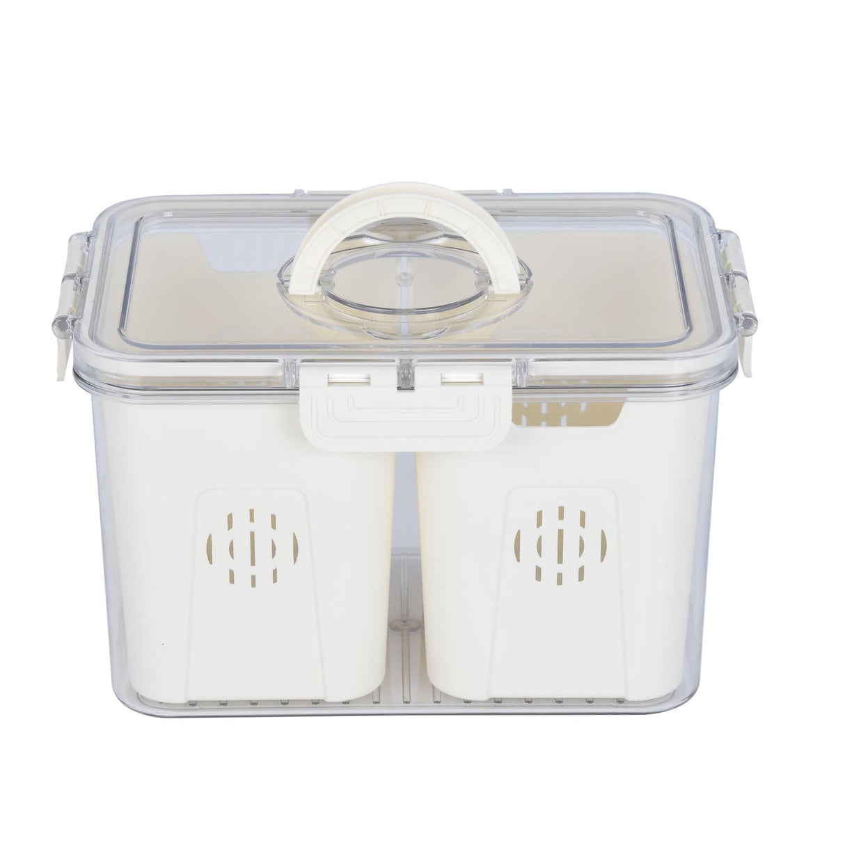 Multipurpose 2 Compartment Storage Cannister with Lid and Handle- Cream