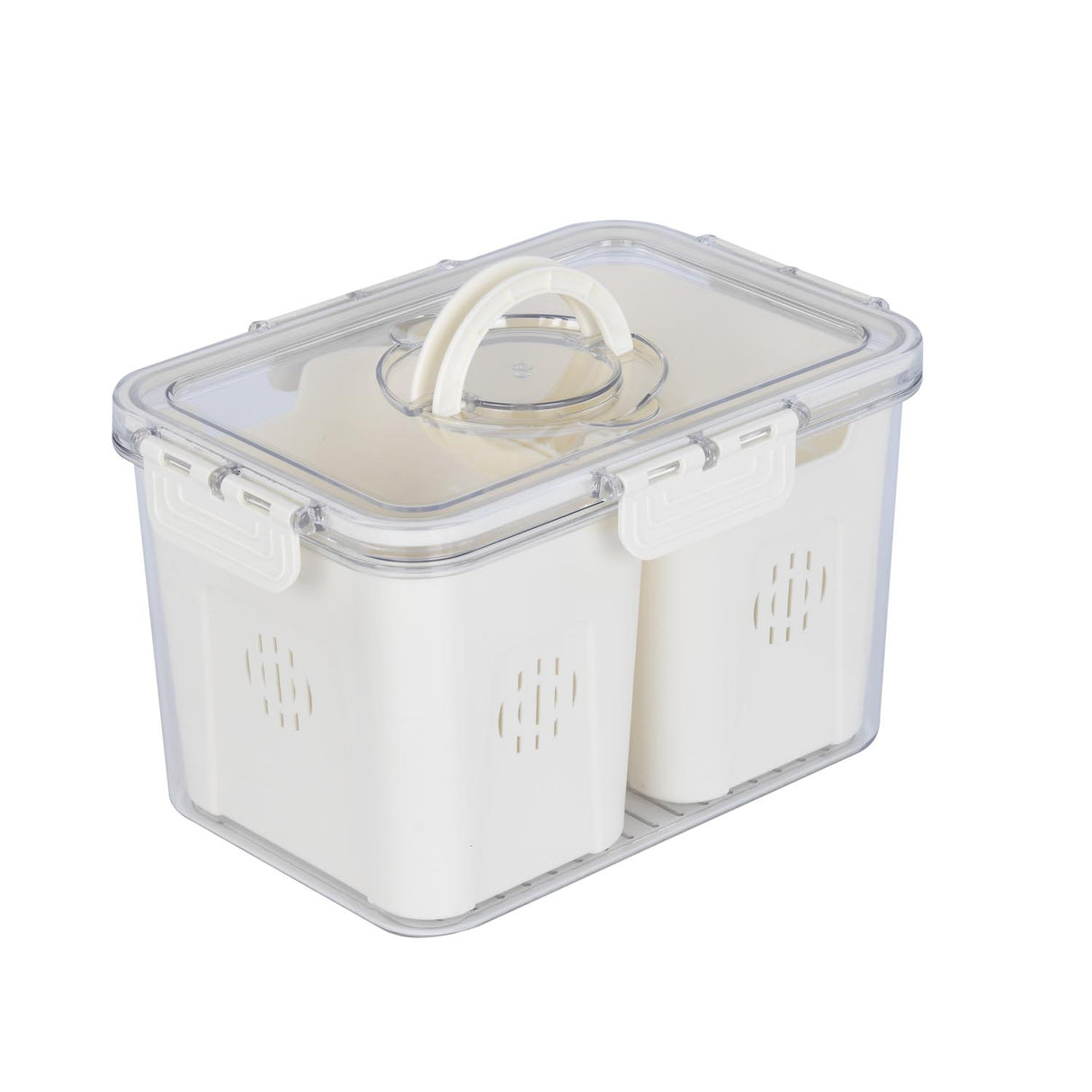 Multipurpose 2 Compartment Storage Cannister with Lid and Handle- Cream