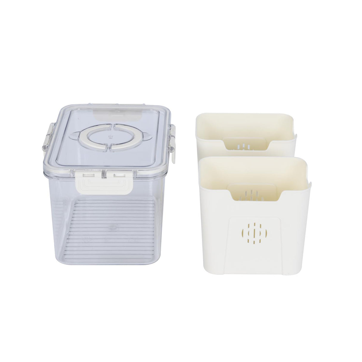 Multipurpose 2 Compartment Storage Cannister with Lid and Handle- Cream