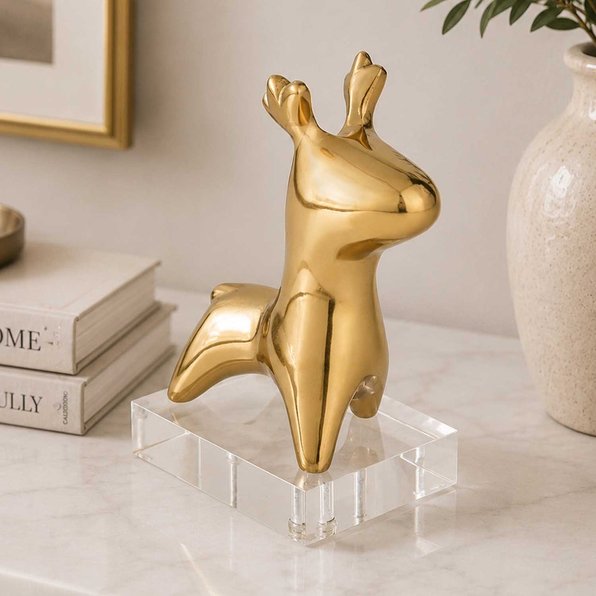 Deer Figurine Metal and Acrylic Showpiece- Gold